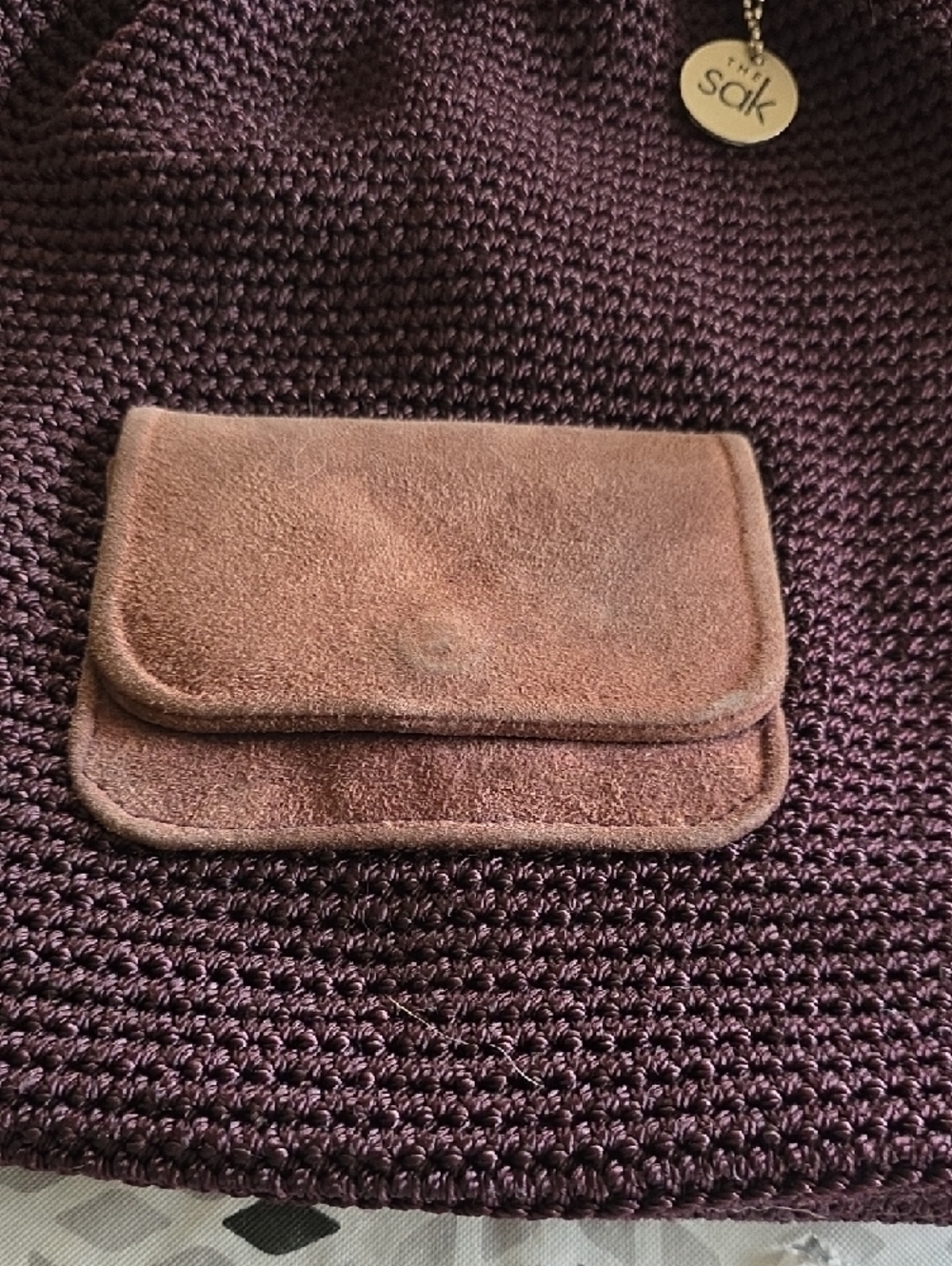The Sak Plum Crochet Drawstring Backpack with Leather Trim - Picture 3 of 7